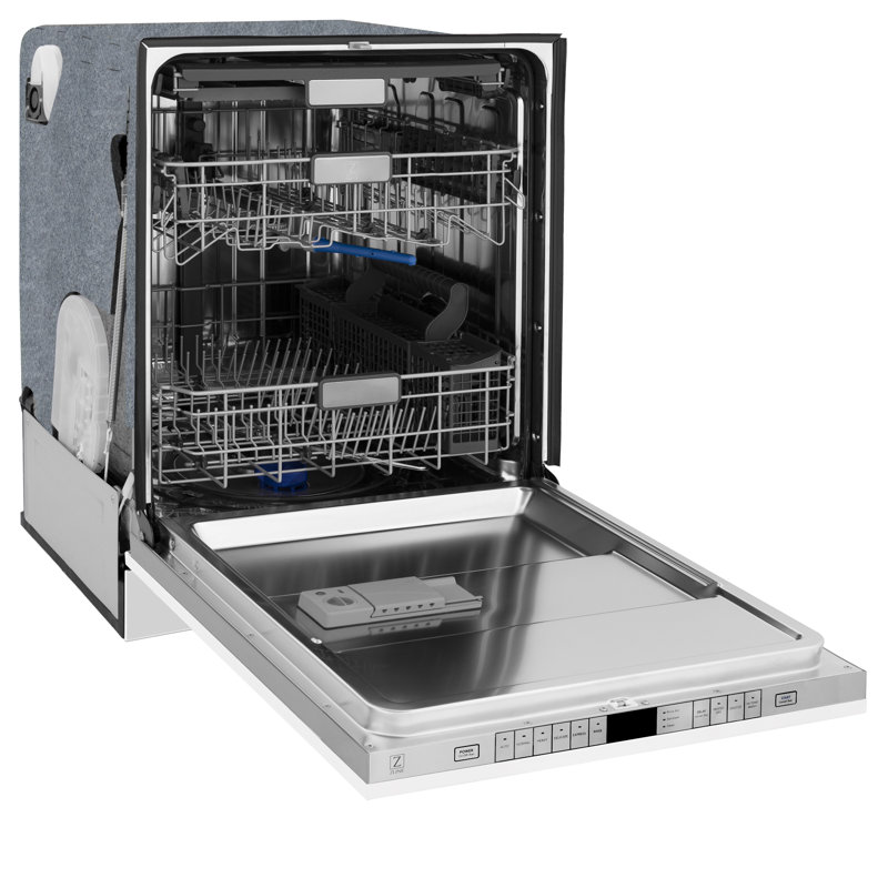Zline Autograph Edition 24" 45 dBA Built-In Button Control Dishwasher, White Matte with Champagne Bronze handle