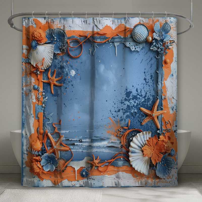 Rideau de douche bord de mer - décor de salle de bain nautique plage côtière, L 70 po x H 73 po