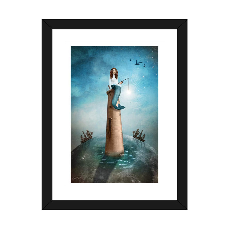 «The Eremit» par Catrin Welz-Stein - impression d'art graphique, H 32 po x l 24 po x P 1 po, Blanc, Papier encadré noir