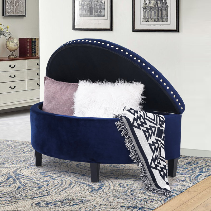 Banc de rangement rembourré Roxann, Velours bleu royal