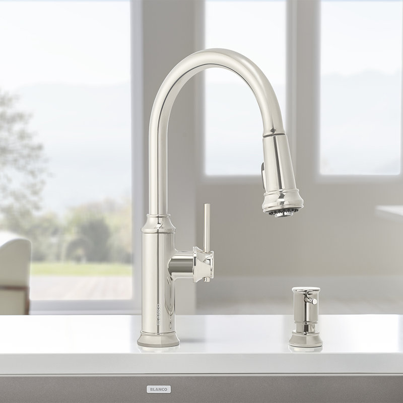 Robinet de cuisine à double jet Empressa, Nickel poli