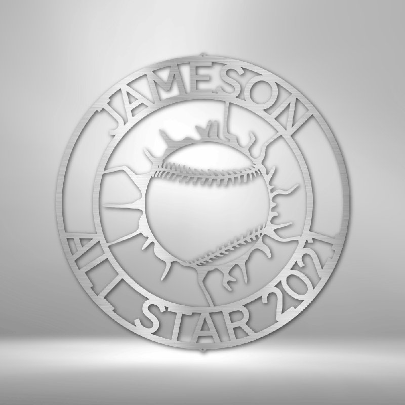Monogramme de baseball personnalisé All Star, H 28,75 po x l 29,5 po x P 0,5 po, Argent argent, Oui