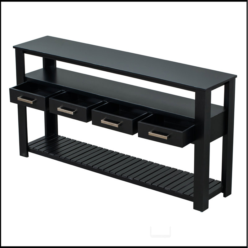 Canapé console 62,2 po avec 4 tiroirs et 2 tablettes, Noir