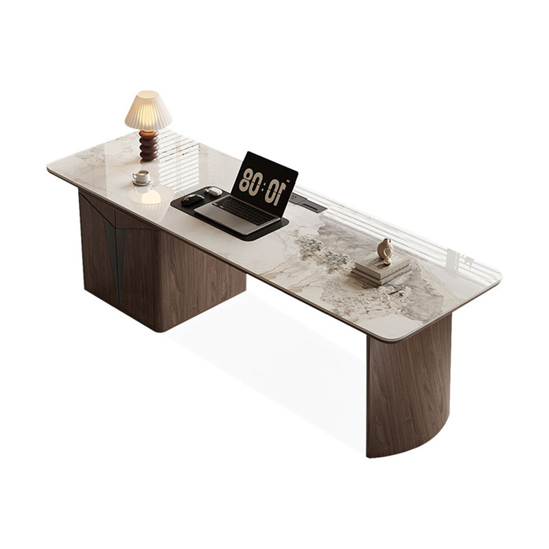 Blanc / brun pierre rectangulaire + bureau en bois massif, H 29,53 po x l 62,99 po x P 31,5 po, Retour à gauche