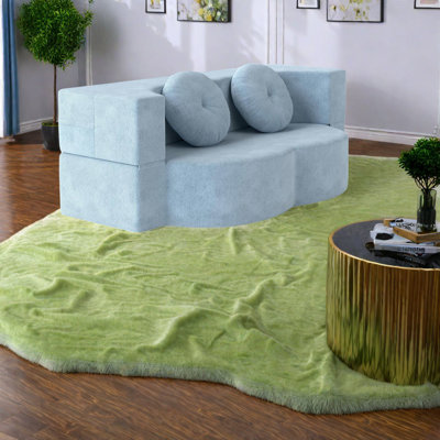Space-saving Modern Sofas, Foam-filled Light Blue Convertible Couch For Home