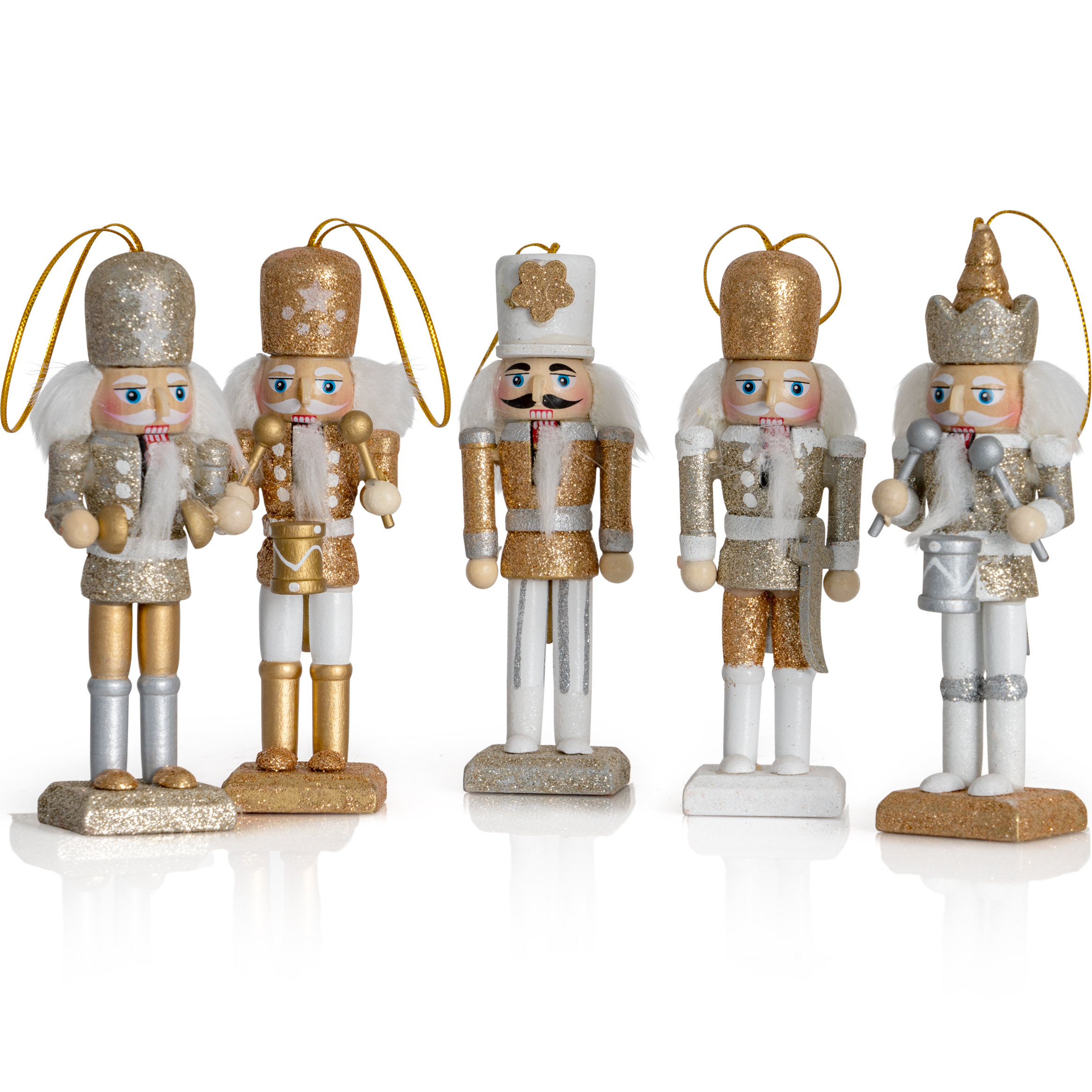 Ornativity 5 Piece Glittered Christmas Mini Wooden King and Soldier