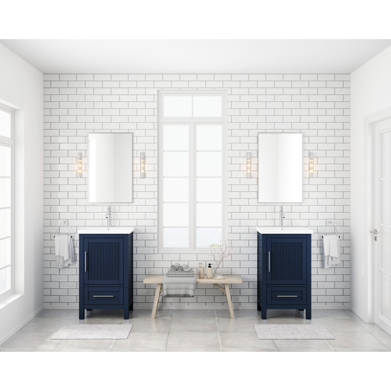 Morlane 20 In. W X 16 In. D X 35 In. H Single Sink Bath Vanity In White Finish With White Ceramic Top, Navy Blue