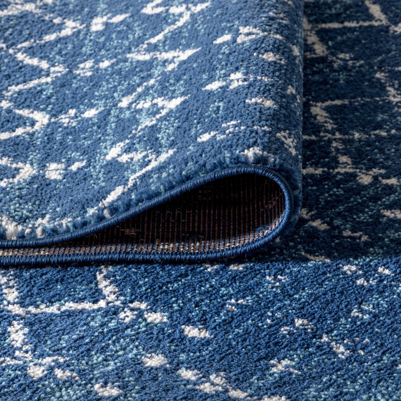 Tapis bleu / blanc Kateshia, Rectangle de 3 pi x 5 pi