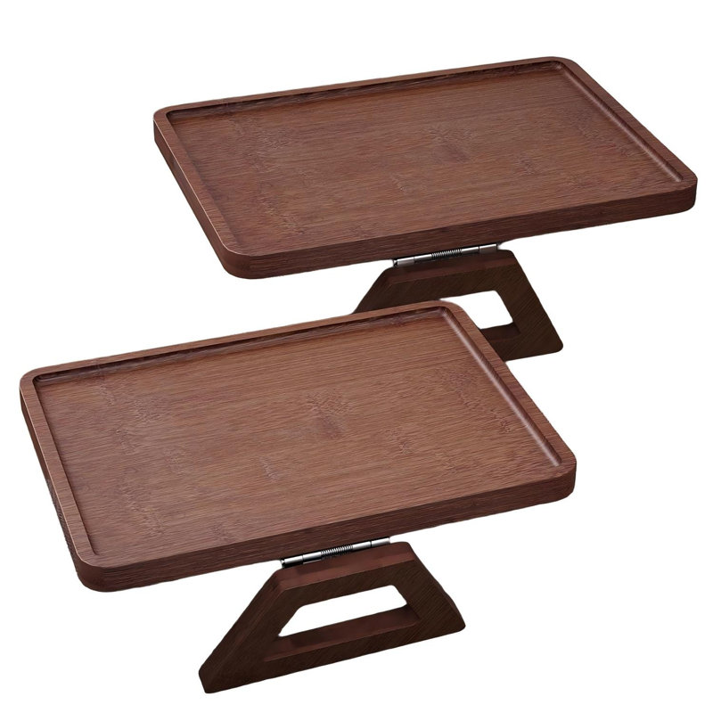 Ensemble de 2 plateaux en bambou pour accoudoir de canapé, table d'accoudoir pliante, Naturel
