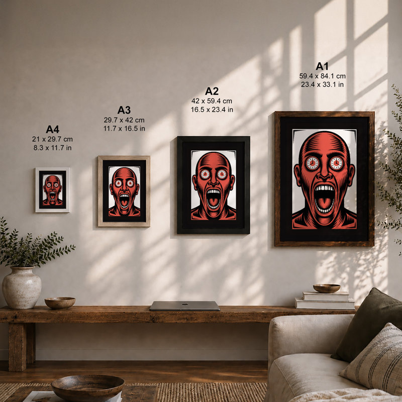 Skull With Clock Eyes Industrial - Print, Unframed, A4 - 29.7 x 21.0 cm