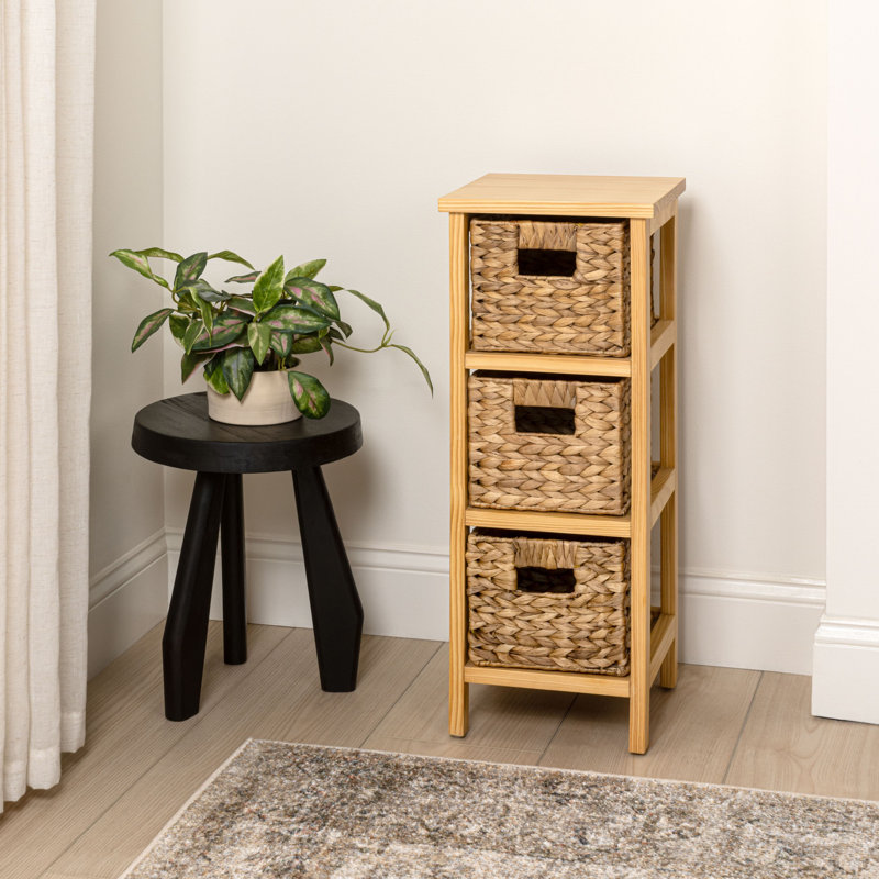 Armoire de rangement à 3 niveaux en bois de pin fabriqué à la main à 3 niveaux avec 3 jacinthes d'eau Cohen Cohen, Natural, 3