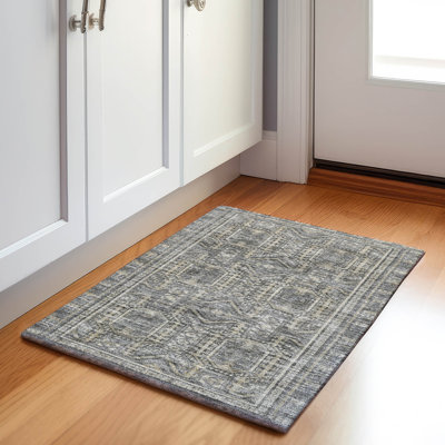 Machine Washable Indoor/Outdoor Xhevrie Pewter Rug