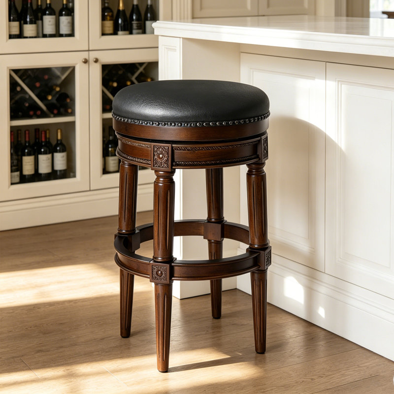 Tabouret de comptoir pivotant de 26 à 30 po de hauteur avec structure en bois massif, Brown/Black