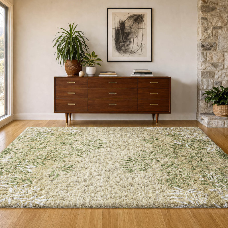 Tapis à poil long de qualité supérieure lavable à la machine ADS673, Kaki, 5 pi x 7 pi 6 po
