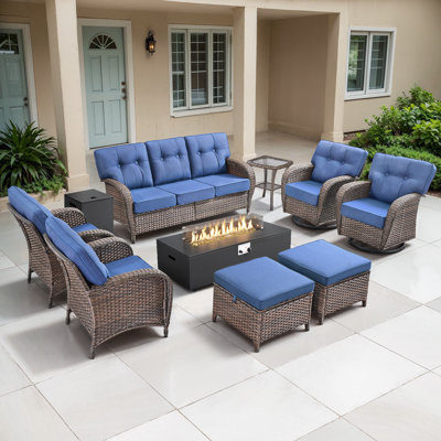 Ensemble de conversation de jardin 9 pièces avec table de foyer et chaises pivotantes 9 pièces