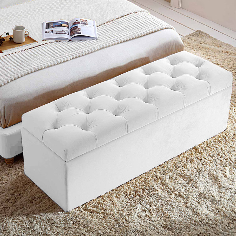 Chesterfield Ottoman Storage Box - Naples Blanket box - Shoe Bench - End of Bed Bench, Cream Naple, 40" H x 137" W x 40" D
