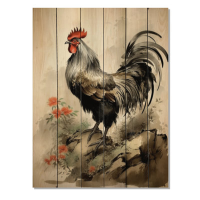 Asian Art Rooster Sumi III sur bois