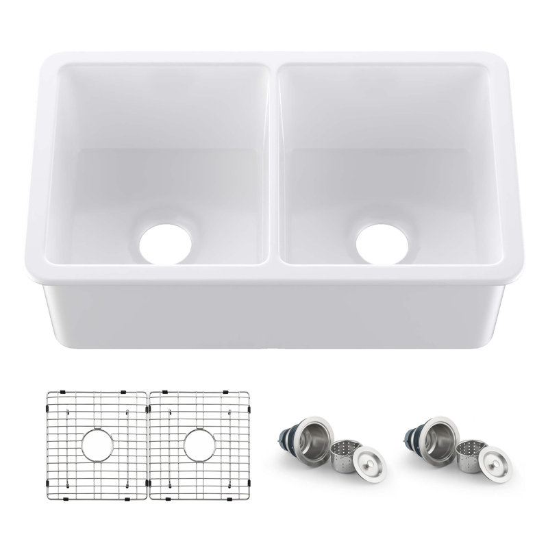 32'' L Double Bowl Fireclay Kitchen Sink