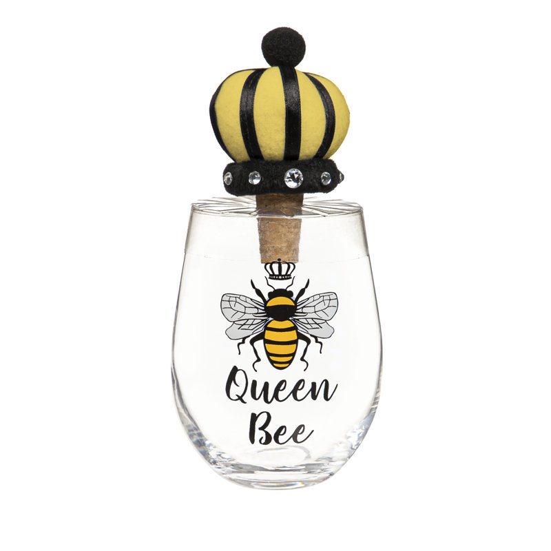 Ensemble de verres à pied sans pied 17 oz avec couronne, reine des abeilles, ensemble-cadeau
