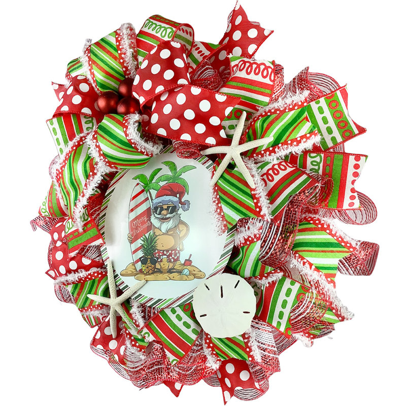 Couronne en maille 18 po Surfing Santa