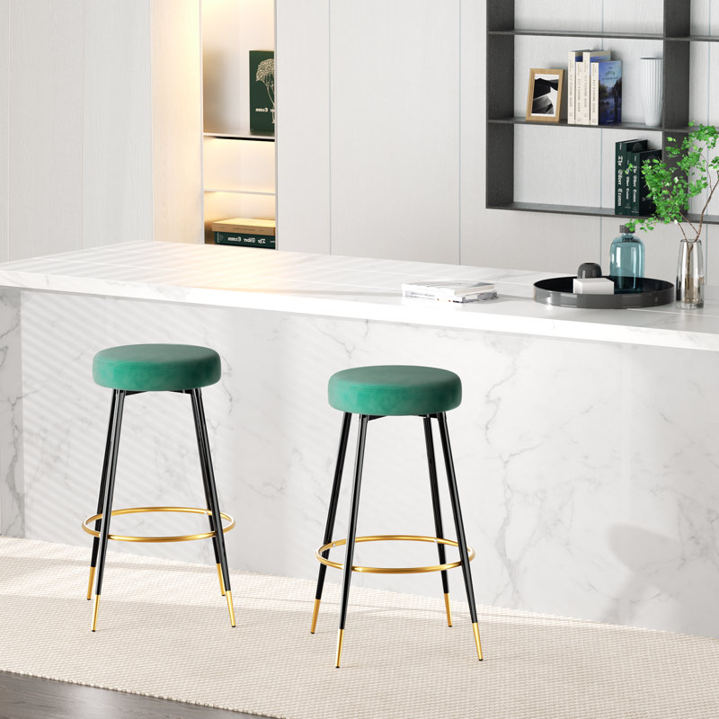 Cheshunt Upholstered Round Counter Bar Stool, Metal Frame Bar Stool, Green