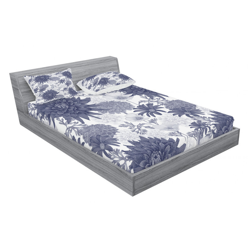 Microfiber Floral Sheet Set, Queen Sheet Set with Fitted Sheet