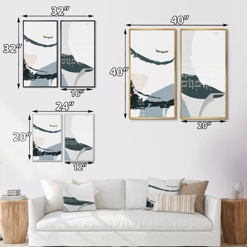 Set Of Abstract Minimalist I - 2 Piece Print Set on Canvas, 40" H x 40" W x 1.5" D, Black Framed Canvas
