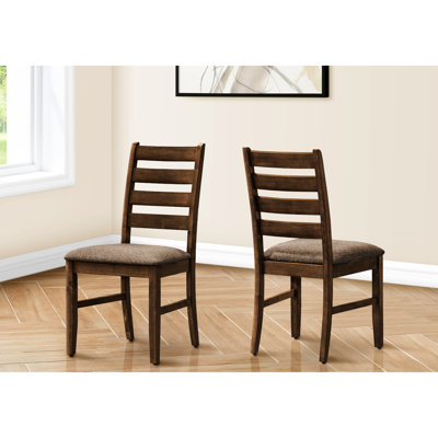 2 chaises de salle à manger avec design transitionnel - 38 po de hauteur, cerisier antique, tissu d'ameublement brun, pour la cuisine et la chambre, structure en bois massif, siège rembourré en mousse de 2