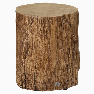 Tree Stump Stool, Decorative Side Table with Round Tabletop, Concrete End Table with Wood Grain Finish, for Indoors and Outdoors