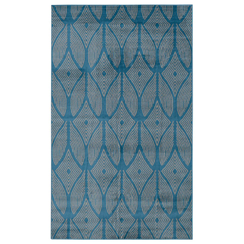 Tapis géométrique bleu, Rectangle 6 pi 5 po x 9 pi 3 po