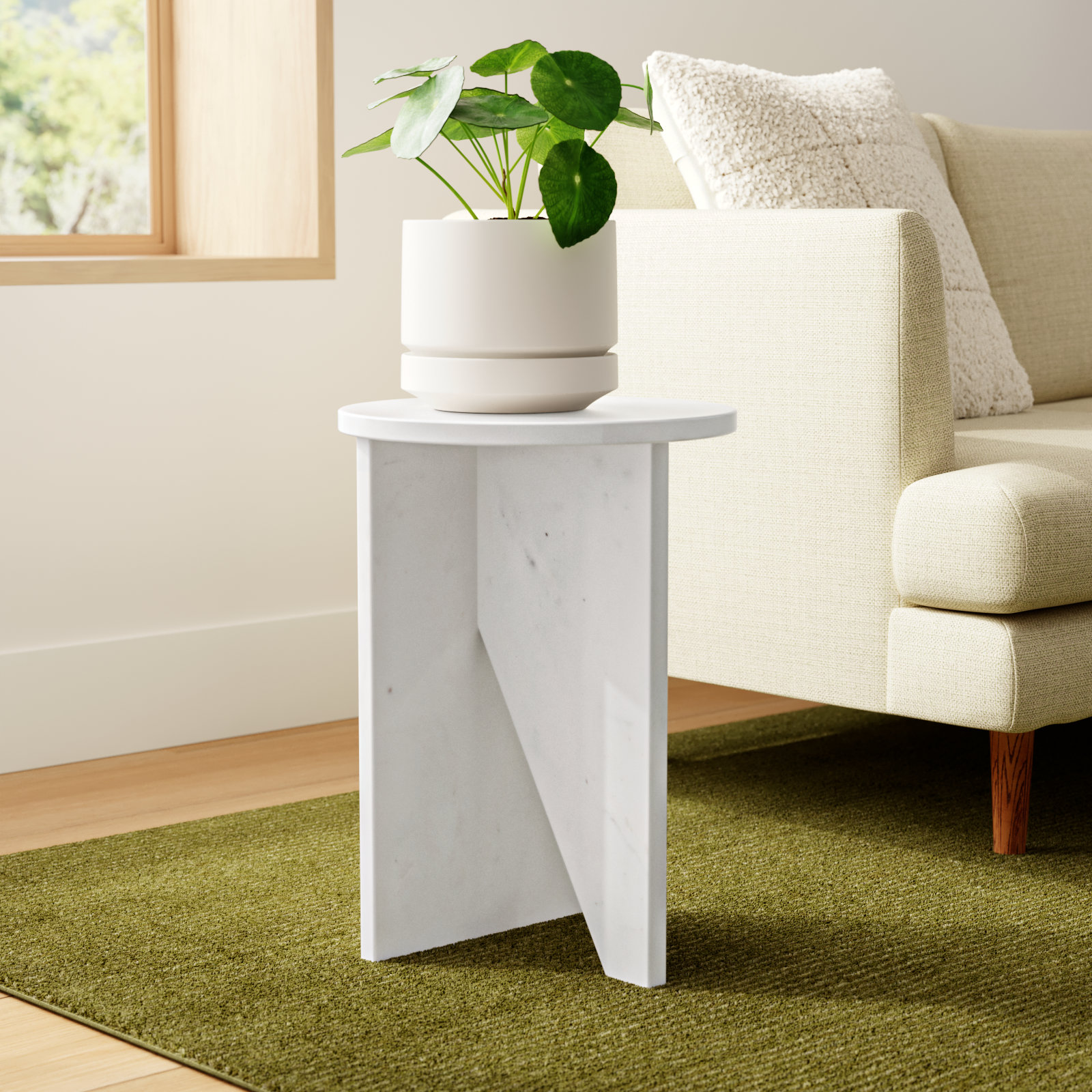 Shayne 14" Genuine Marble End Table, White