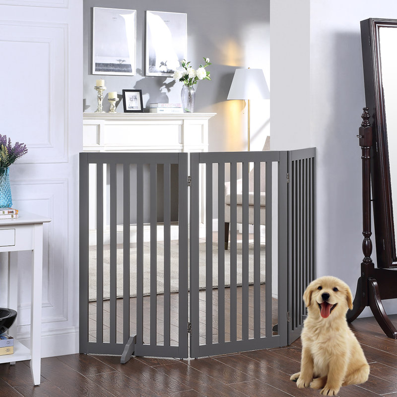 Wood Free Standing Pet Gate, Grey, 36" H 60" W