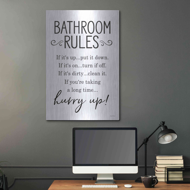 «Bathroom Rules» par Lettred & Lined, art mural en métal, H 36 po x l 24 po
