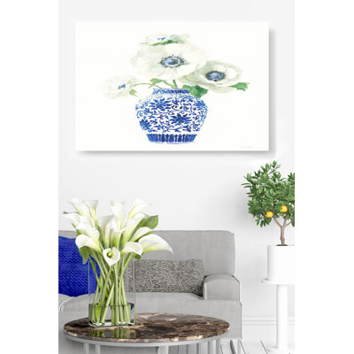 Chinoiserie, bleu, blanc, sur fond blanc, cobalt, fleurs, floral, vert, vase