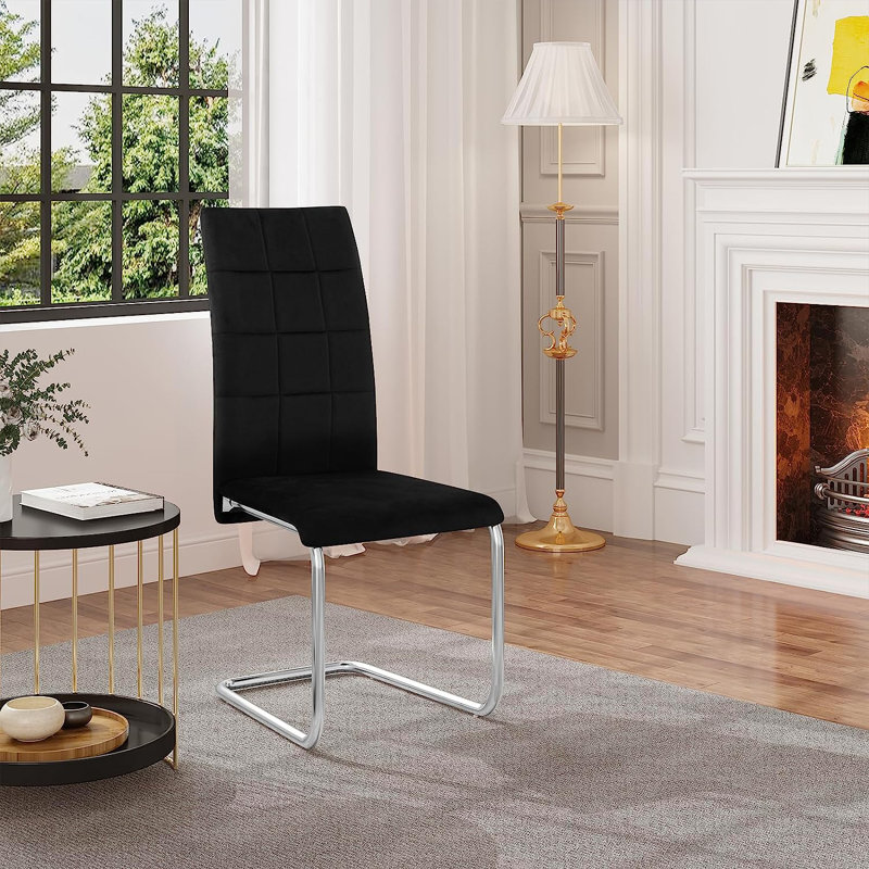 Bleskoski 46.5cm H Velvet Upholstered Full Back Cantilever Chair, Black