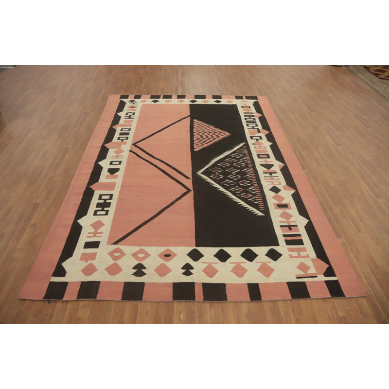 Tapis rose à motif oriental kilim 8 x 12