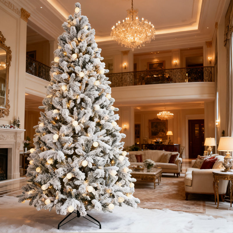 Arbre de Noël 7,5 pi avec flocons de neige pré-éclairés - Aiguilles réalistes en PE / PVC et assemblage sans outil pour la décoration des Fêtes