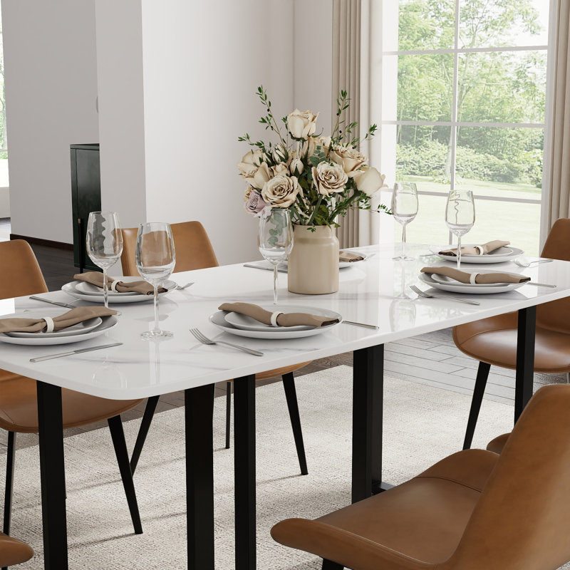Table de salle à manger Evannie, Noir, Blanc neigeux, H 29,53 po x L 63 po x l 31,5 po