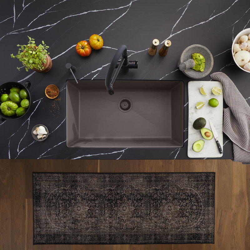 Precis SILGRANIT 32" L X 19" W Super Single Undermount Kitchen SInk, Volcano Gray