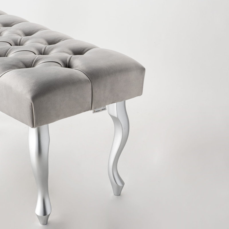 Upholstered Bench, H45 x W45 x D40cm, Silver, Bright Grey/Silver