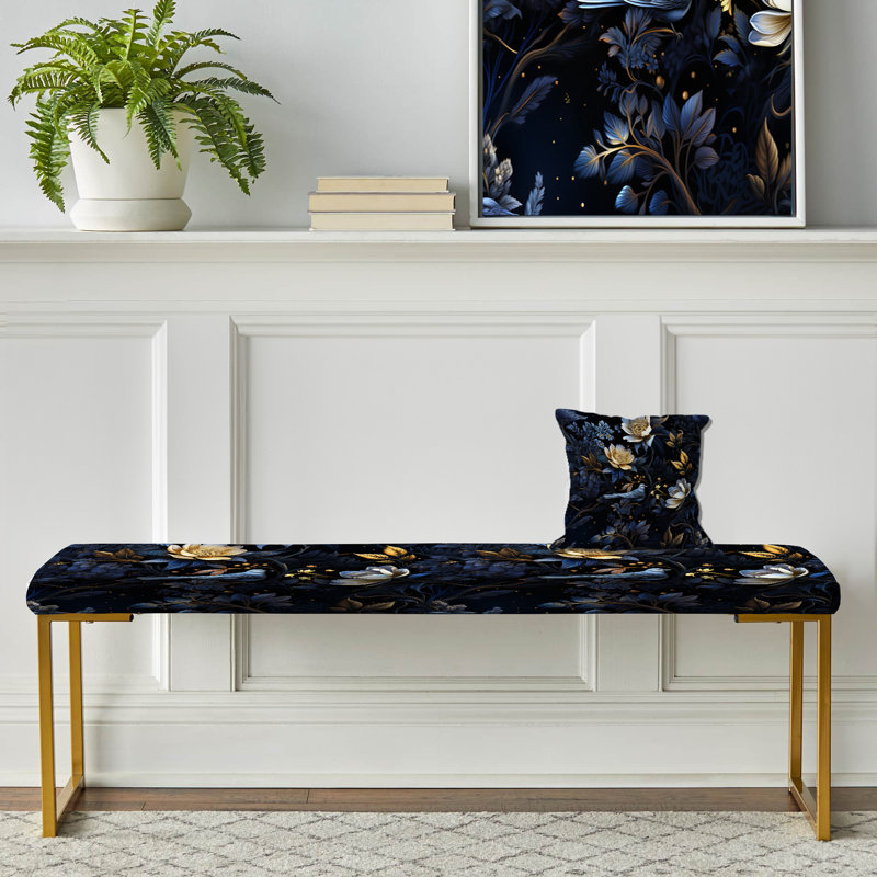 Enigmatic Nights Moody Patterns - Floral Upholstered Gold Bench