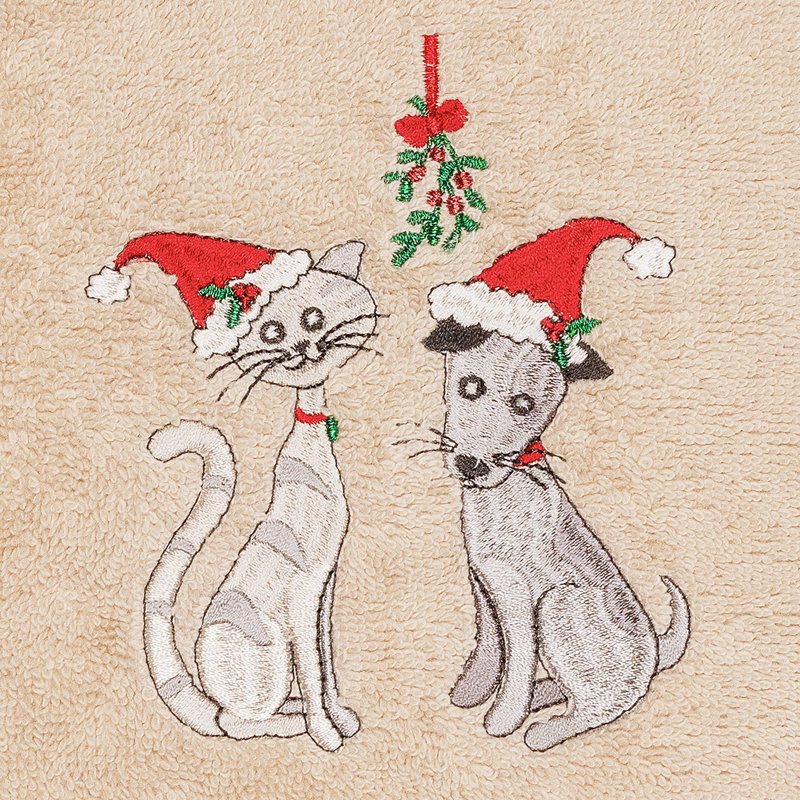 Christmas Cute Couple Embroidered Luxury Turkish Cotton Hand Towel, Sand
