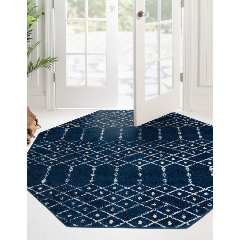 Tapis bleu marine / blanc Lenwood, Octogone 7 pi 10 po x 7 pi 10 po