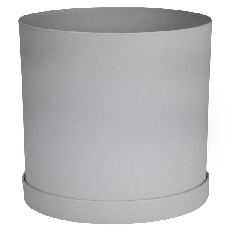 Pot à fleurs rond intérieur / extérieur en plastique moderne avec soucoupe, H 11,64 po x l 13,08 po x P 13,08 po, Ciment