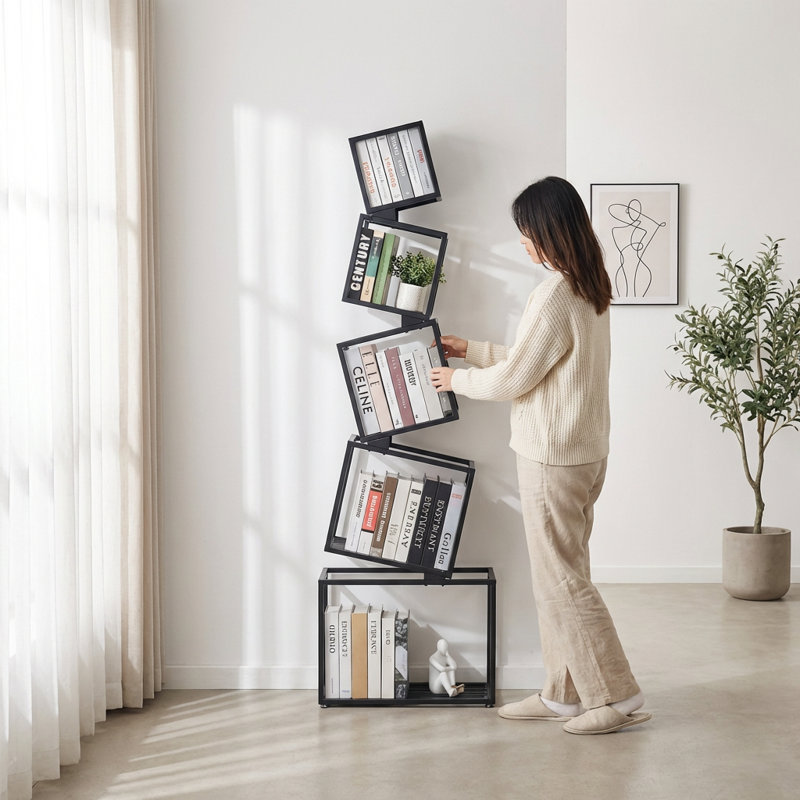 Bibliothèque géométrique moderne à 5 niveaux avec design étroit et peu encombrant