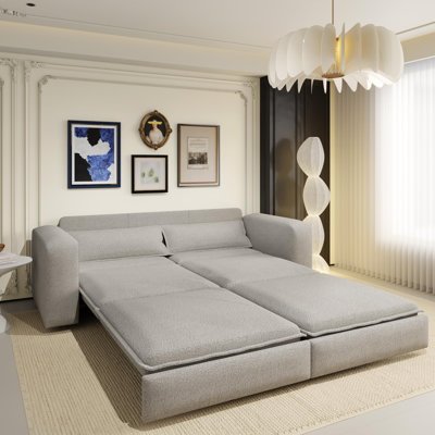 93" King Size Sleeper Sofa Bed, Pull Out Sofa Bed, 3 in 1 Convertible Sleeper Sofa, Chaise Lounge,3 Seat Teddy Couch with 2 Lumbar Pillows for Living Room, Apartment, Office, Studies(old:W1885S00162