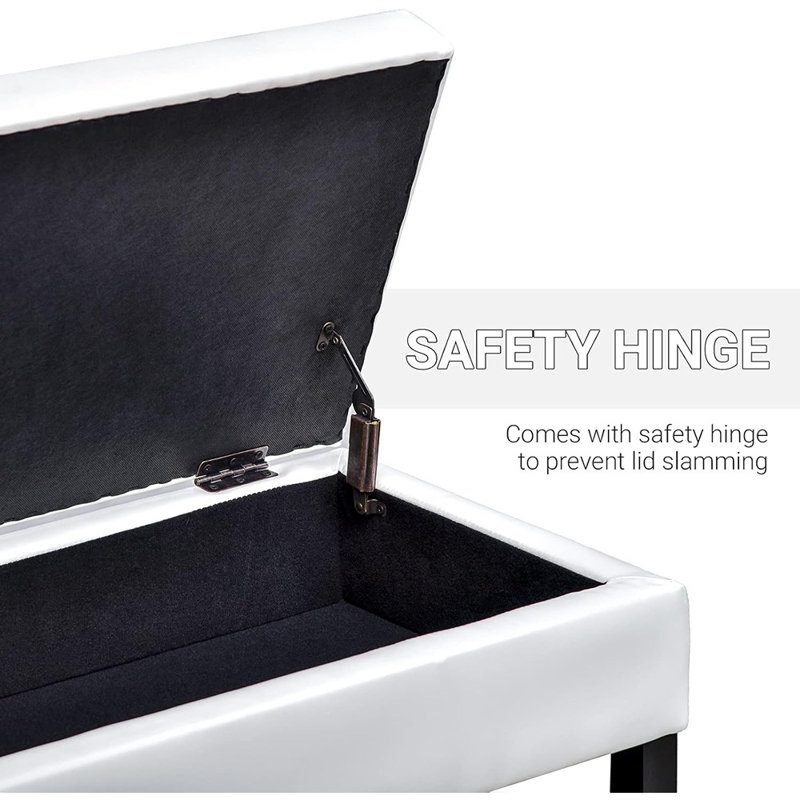 44" Tufted Faux Leather Ottoman Storage Bench With Shoe R...