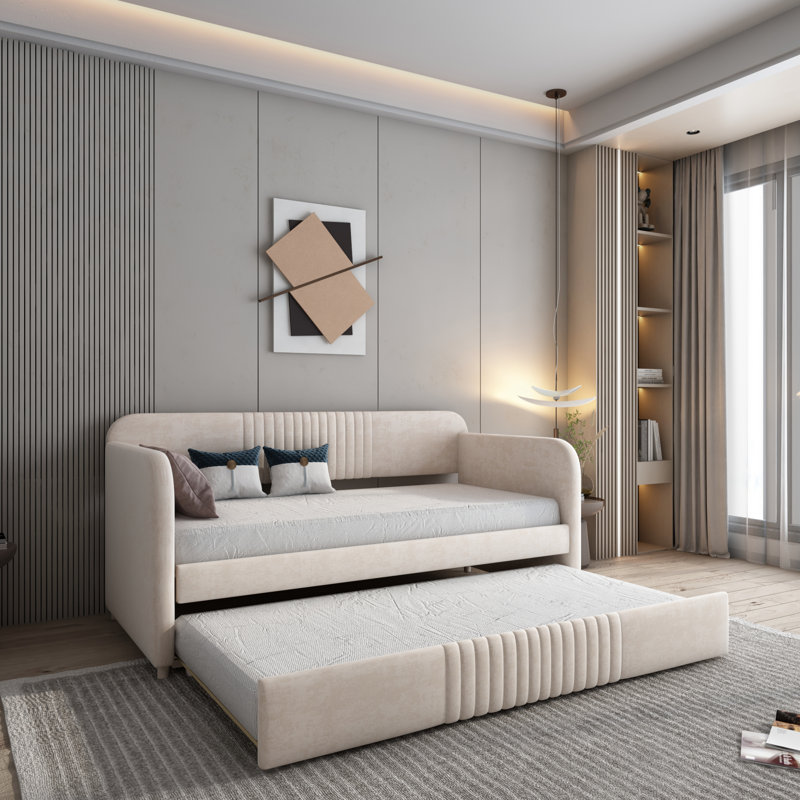 Lit de jour simple avec couchette Charie, Beige