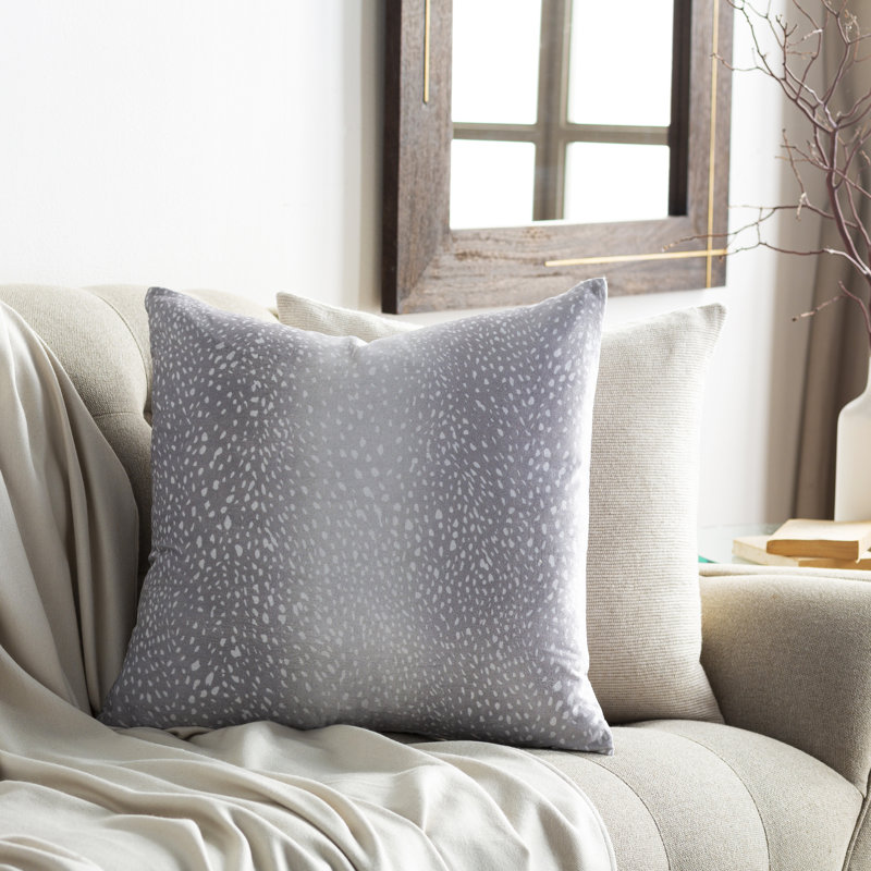 Doe Animal Print Reversible Pillow Cover, 18" x 18", Light Gray/Cream