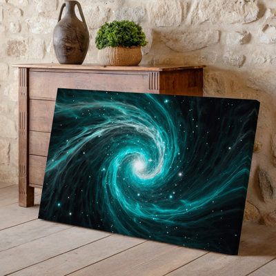 Toile, une scène cosmique hypnotisante avec une nébuleuse tourbillonnante principalement dans des nuances de bleu sarcelle profond et turquoise, image